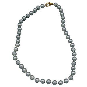 Beaded gray necklace costume jewelry clasp closer 18" round beads READ